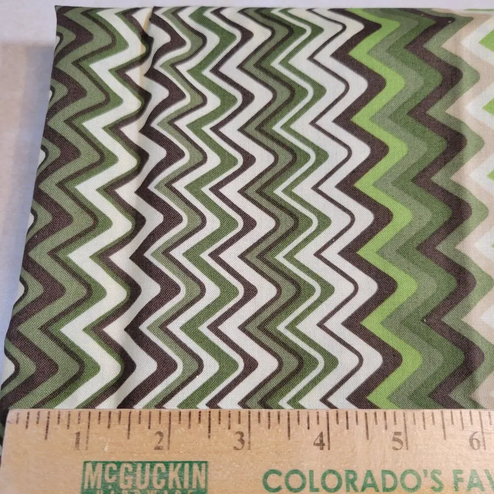 Cotton Fabric Green Brown Chevron Elizabeth Caldwell Garden Walk 1yd x 44”